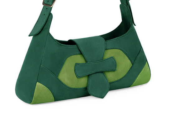 Emerald green women's dress handbag, matching pumps and belts. Front view - Florence KOOIJMAN